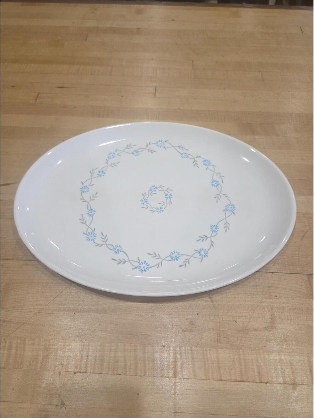 Vintage 1950s Stetson China Ring of Blue Flowers Oval Serving Platter